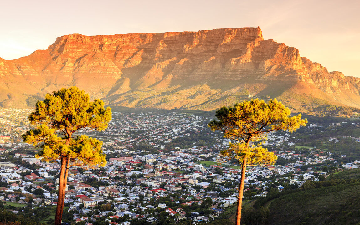 Panoramic view of Cape Town, Table Mountain and Lions Head in South Africa