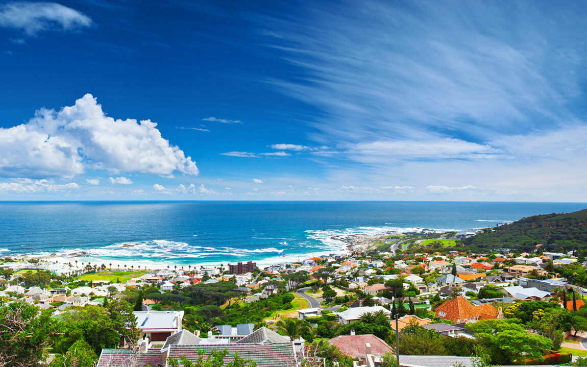 Cape Town city panoramic image, beautiful cityscape  and beach on Atlantic ocean coast, South Africa travel